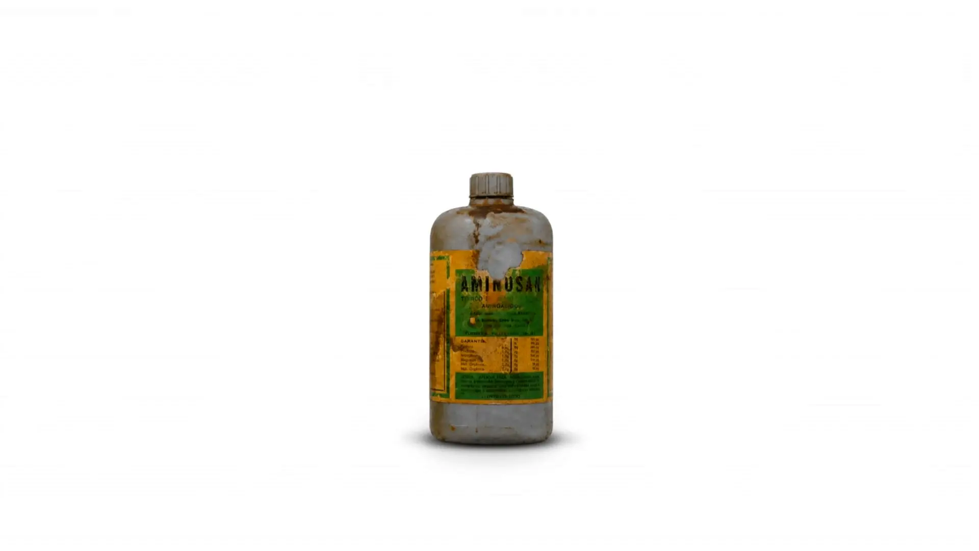 The first bottle of Aminosan, a historic piece displayed as a relic