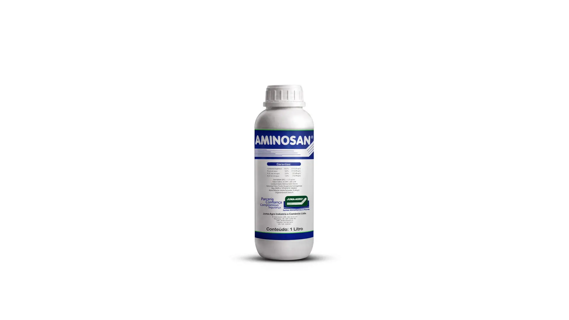 Current Aminosan bottle, the product in use across the Juma-Agro line